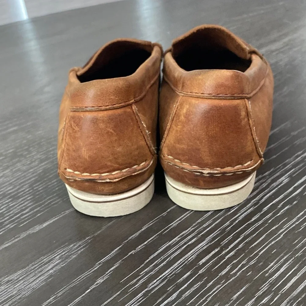 Timberland Brown Leather Nautical Boat Shoes Moc Toe Slip On Loafers 8M Preppy